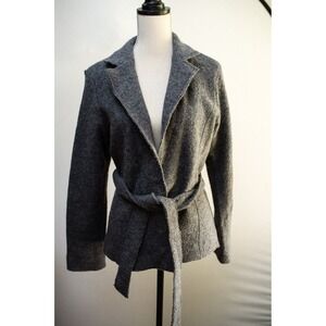 Elena Solano 100% Wool Gray Felted Button tie Waist Blazer Women's M